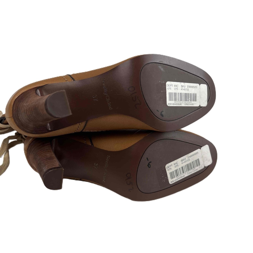 See By Chloe Lara Split Shaft Ankle Boots Lace Up Heeled Leather Brown Sz 37 NWT - Picture 10 of 11